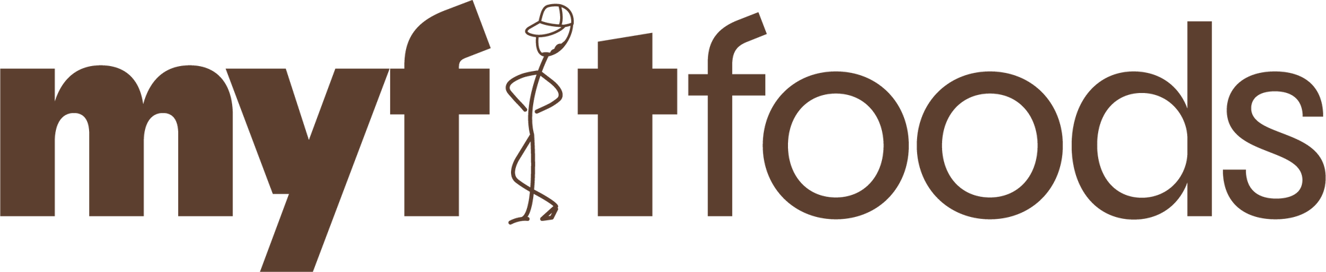 A brown and white logo for myfitfoods