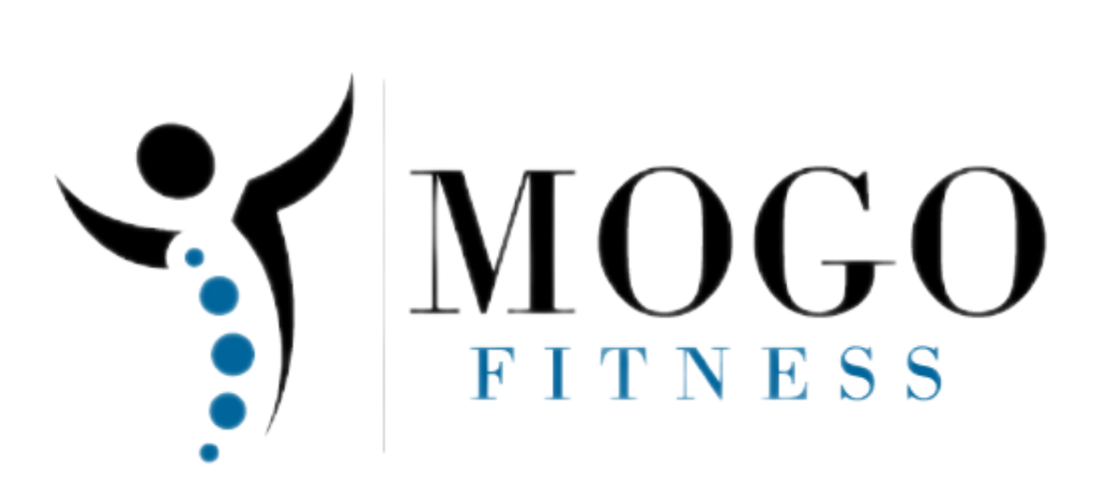 A logo for mogo fitness with a silhouette of a person