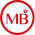 Logotipo circular rojo con las letras “MB” en rojo y una pequeña “S” en la parte superior derecha.