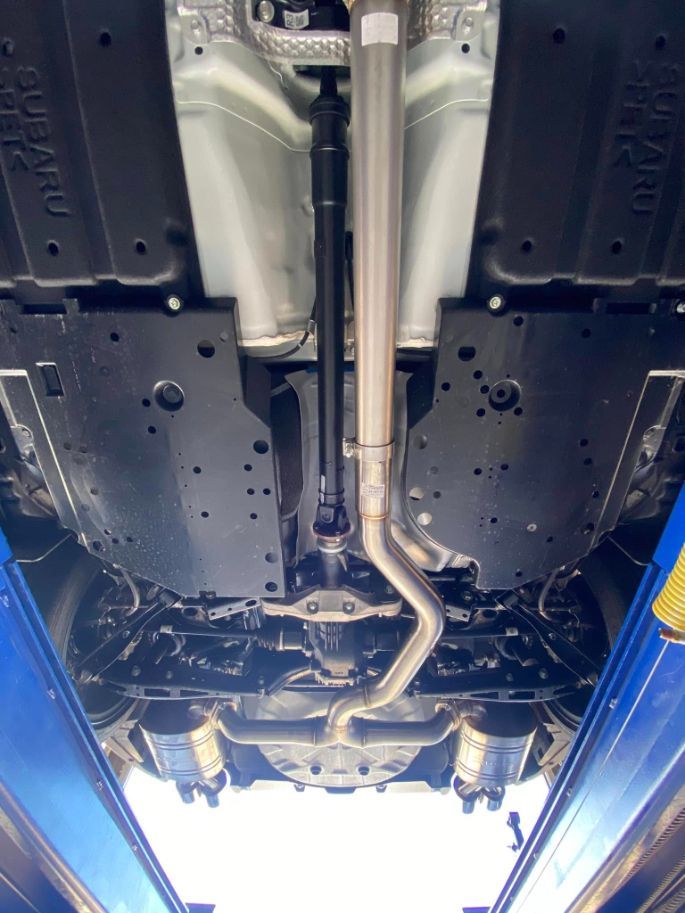 The Underside of a Subaru Car on a Lift — Savins Radiator Service In Lismore, NSW