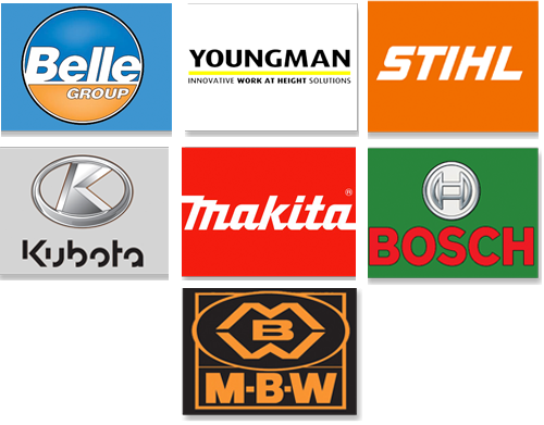 Logos of the product brands our hire centre supplies