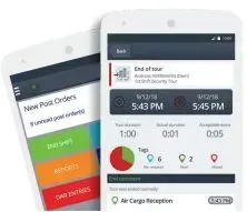 phone and tablet screens with data