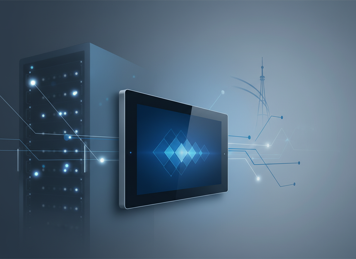 Abstract visual representing ICT and ELV infrastructure, smart displays and server systems