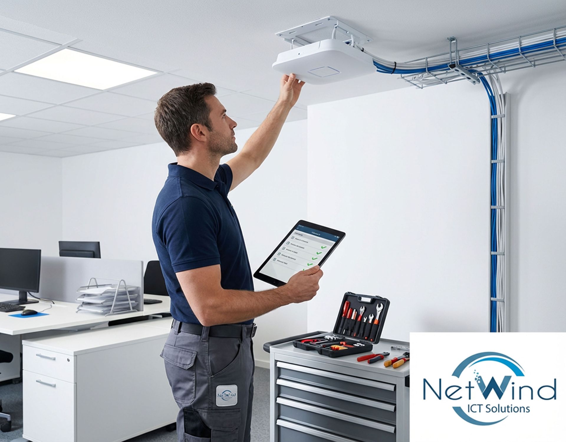 On-site installation and deployment of ICT equipment by a field services technician