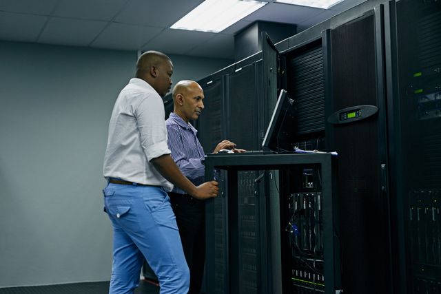 IT technicians planning and managing enterprise network connectivity