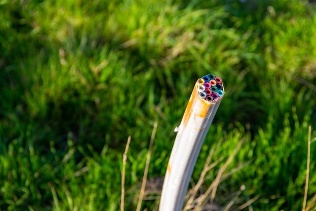 Outside plant fiber optic installation work in an outdoor environment