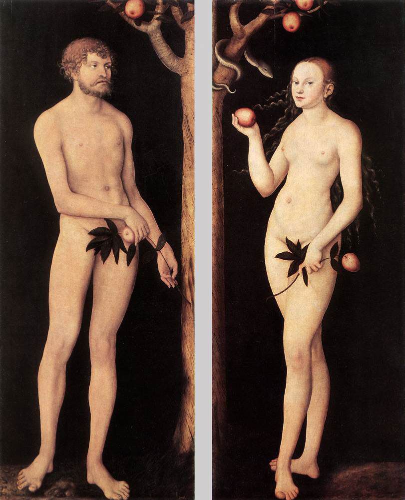 Adam and Eve painted 1528 by Lucas Cranach the elder, Uffizi gallery, Florence