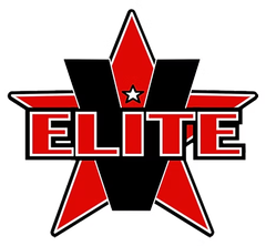 A red star behind a black capital letter V, with the word ELITE in red letters and a small white star centered above it.