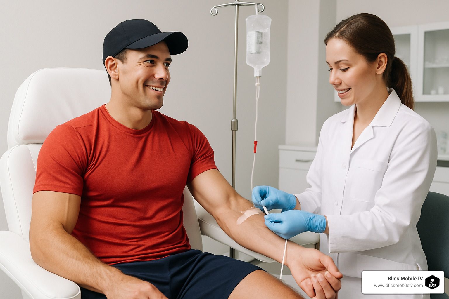 athlete receiving iv therapy - athletic performance iv infusion