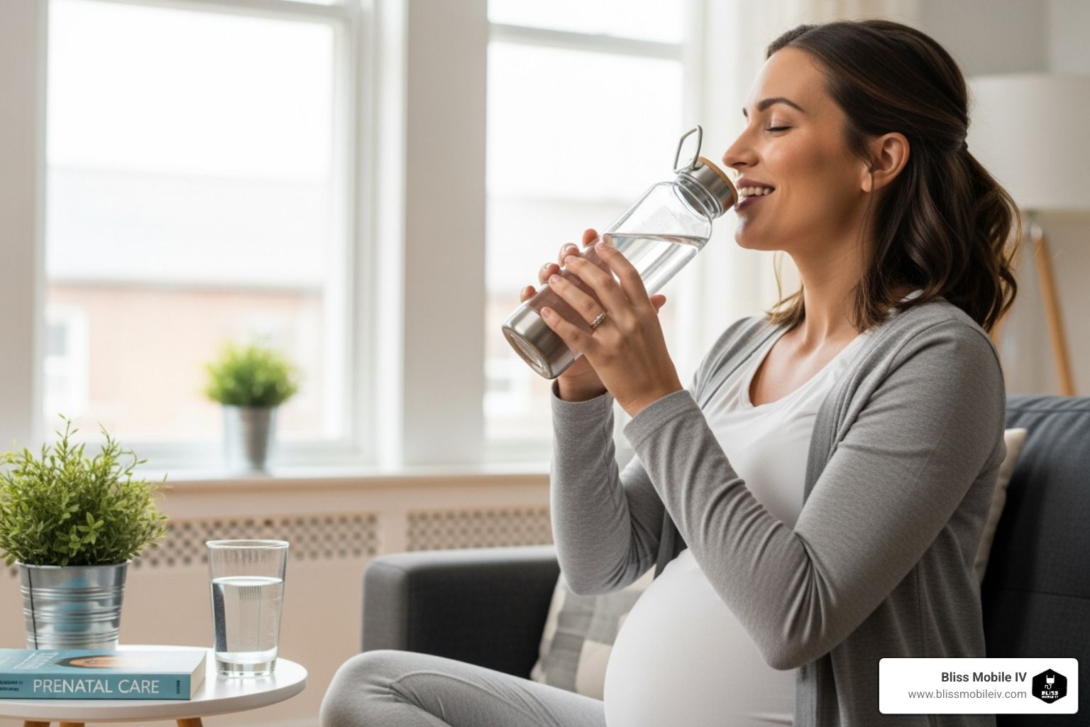 A chart illustrating the daily water intake goals for pregnant individuals, showing increased needs 