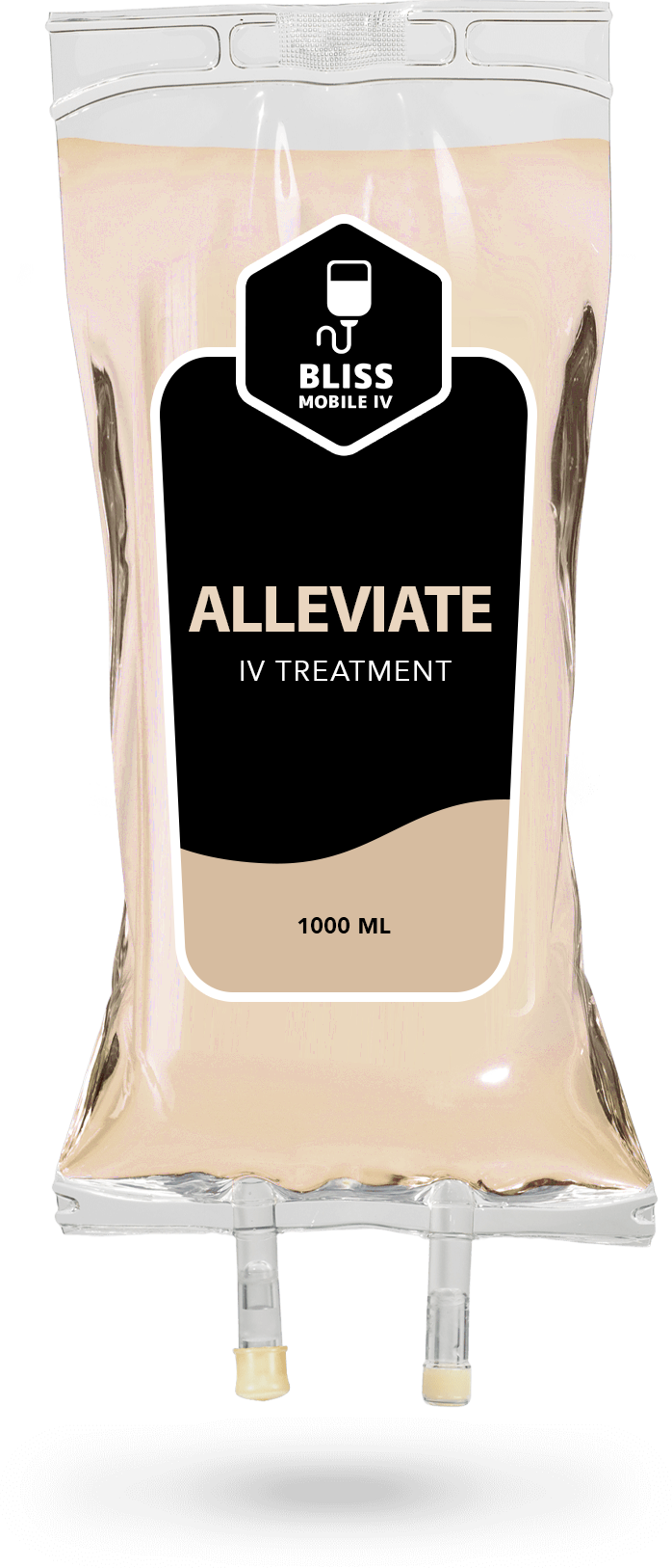 A bag of alleviate iv treatment on a white background.