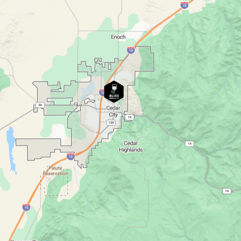 A map showing the location of cedar city