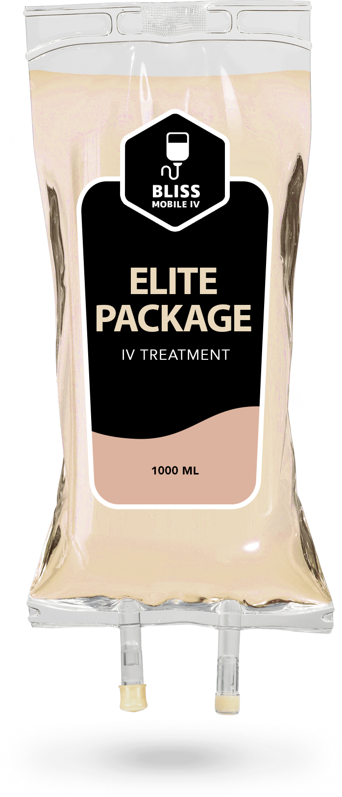 A bag of bliss elite package iv treatment on a white background.