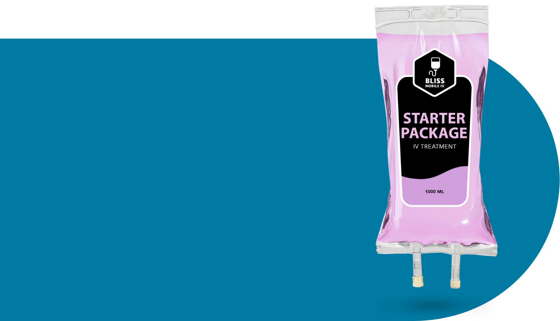 A purple starter package is sitting on a blue surface.