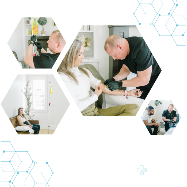 A man is giving a woman an injection in her arm