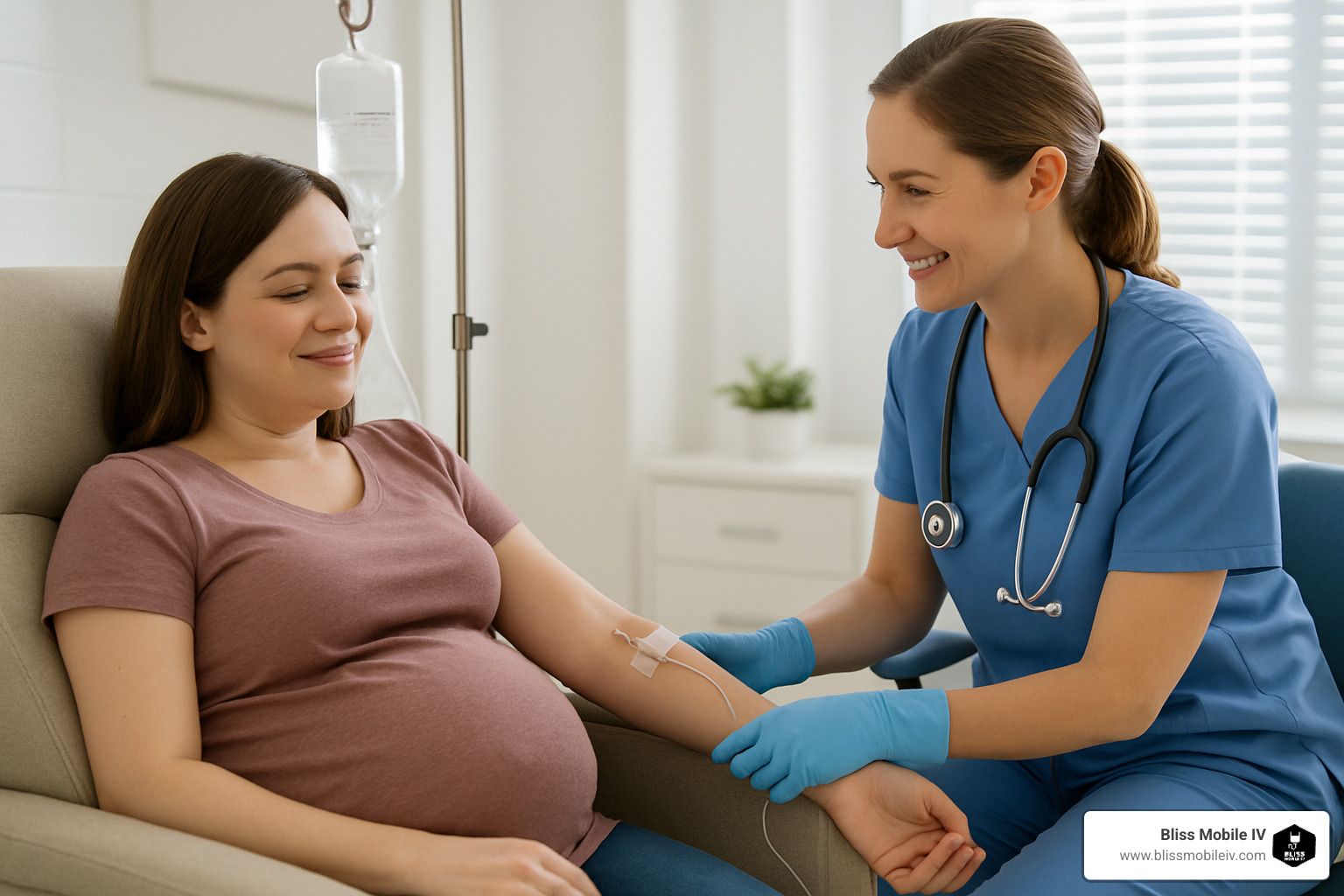pregnant woman receiving IV treatment - IV treatment for pregnancy