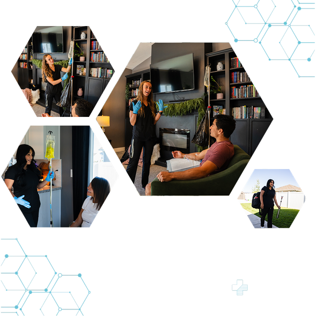 A man is giving a woman an injection in her arm