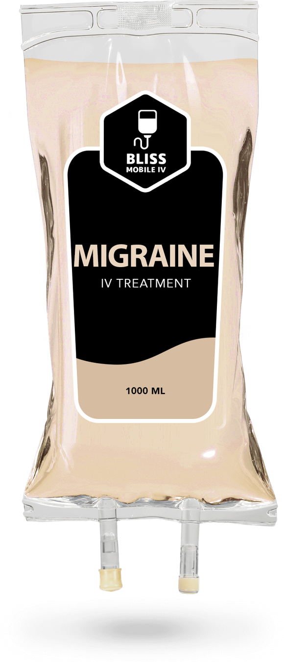A bag of bliss migraine treatment on a white background.