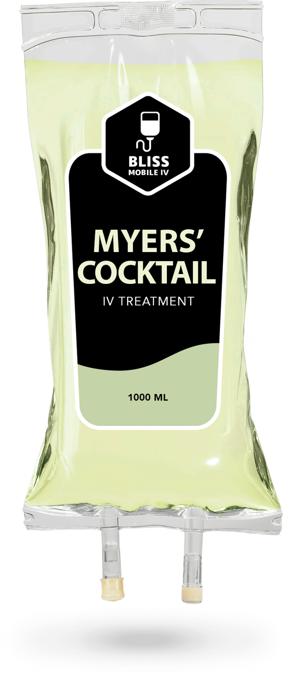 A bag of myers ' cocktail is sitting on a white surface.