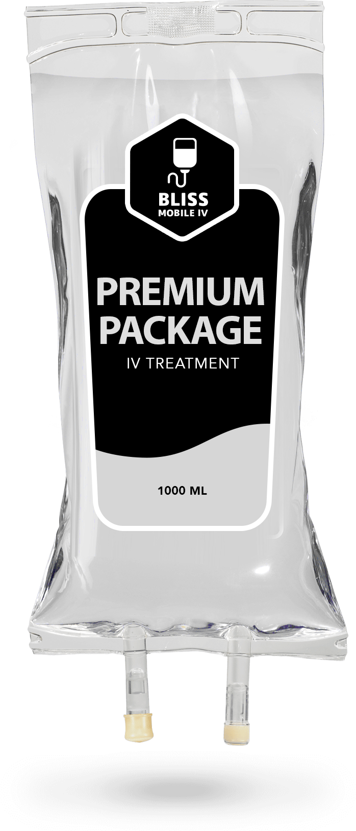 A bag of bliss premium package iv treatment on a white background.