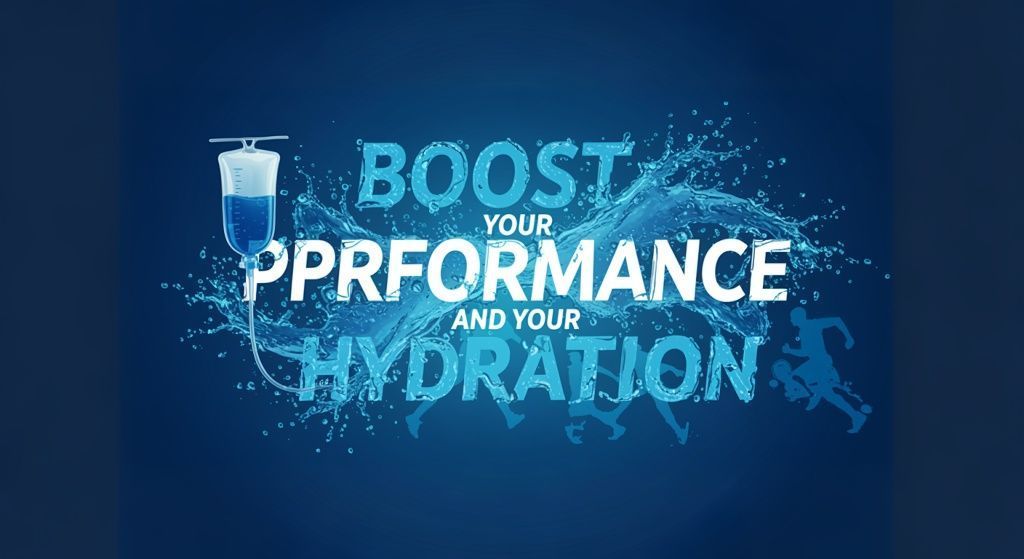 A blue background with the words `` boost your performance and your hydration ''
