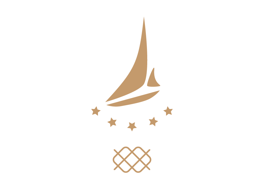 Una silueta de un velero con estrellas a su alrededor sobre un fondo blanco.