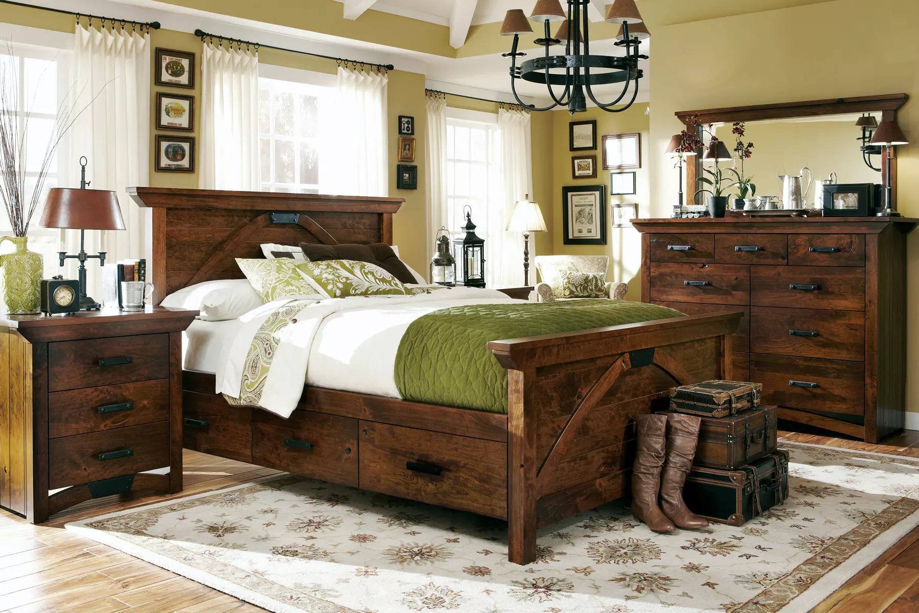 A bedroom with a bed dresser and nightstand