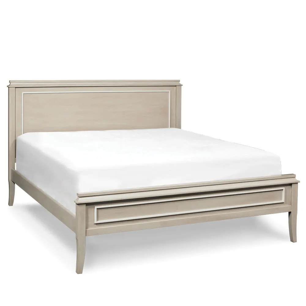 A bed with a white mattress on a white background