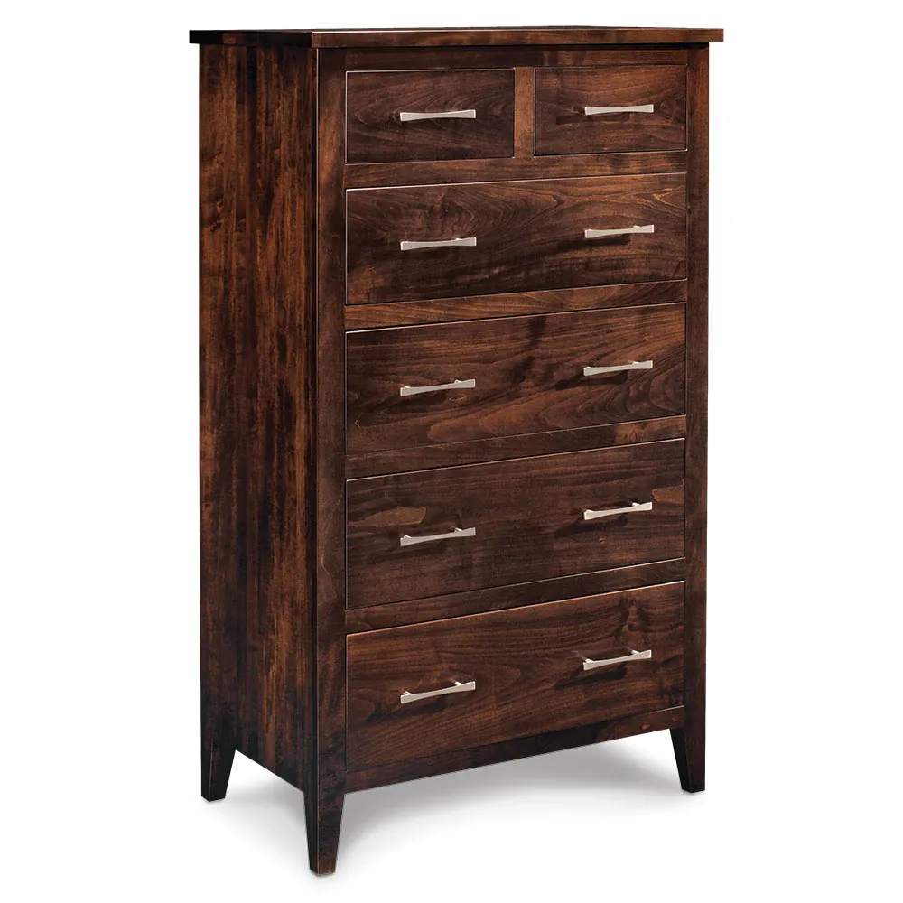 A wooden chest of drawers with a lot of drawers on a white background.