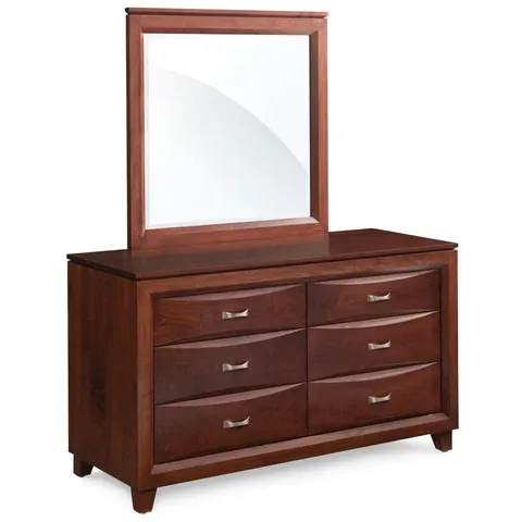 A wooden dresser with drawers and a mirror on top