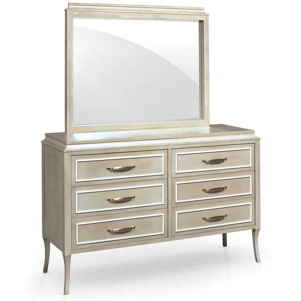 A dresser with drawers and a mirror on top of it