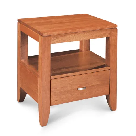 A small wooden table with a drawer underneath it