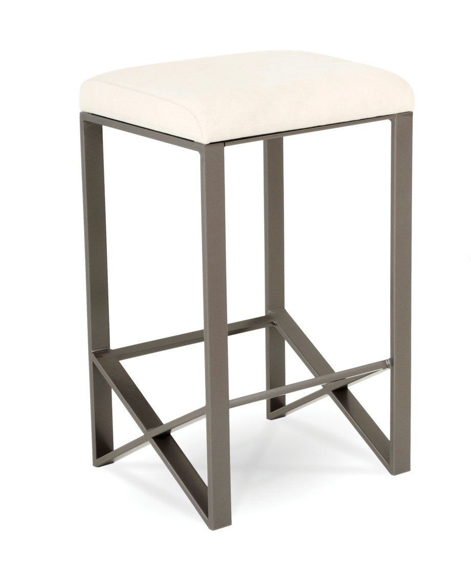 A bar stool with a white cushion on a white background