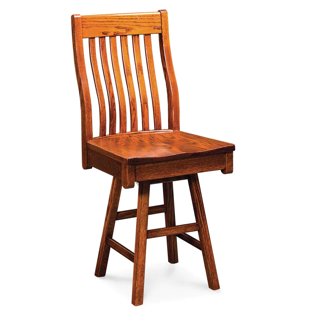 A wooden chair is sitting on a white surface