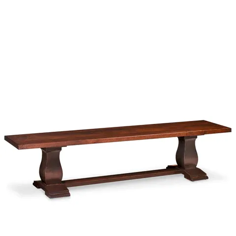 A wooden bench with a wooden base on a white background.
