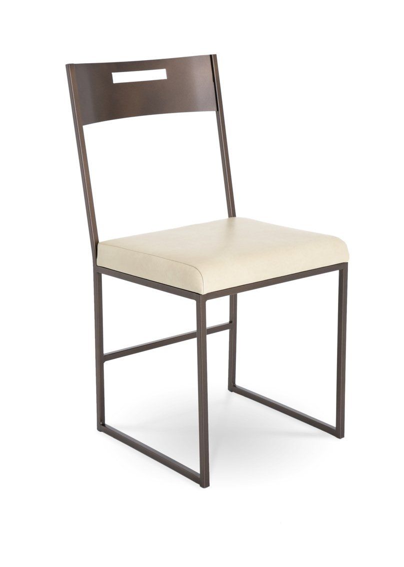A chair with a wooden back and a white cushion on a white background.