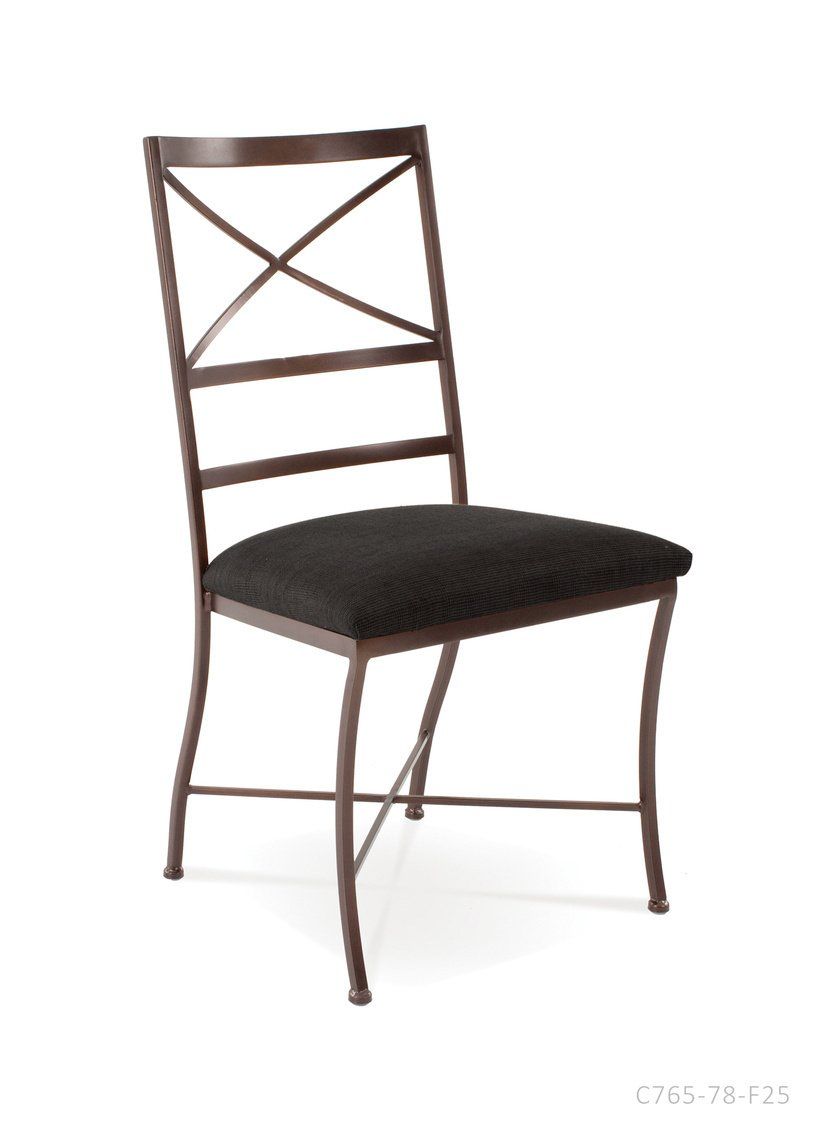 A brown chair with a black cushion on a white background