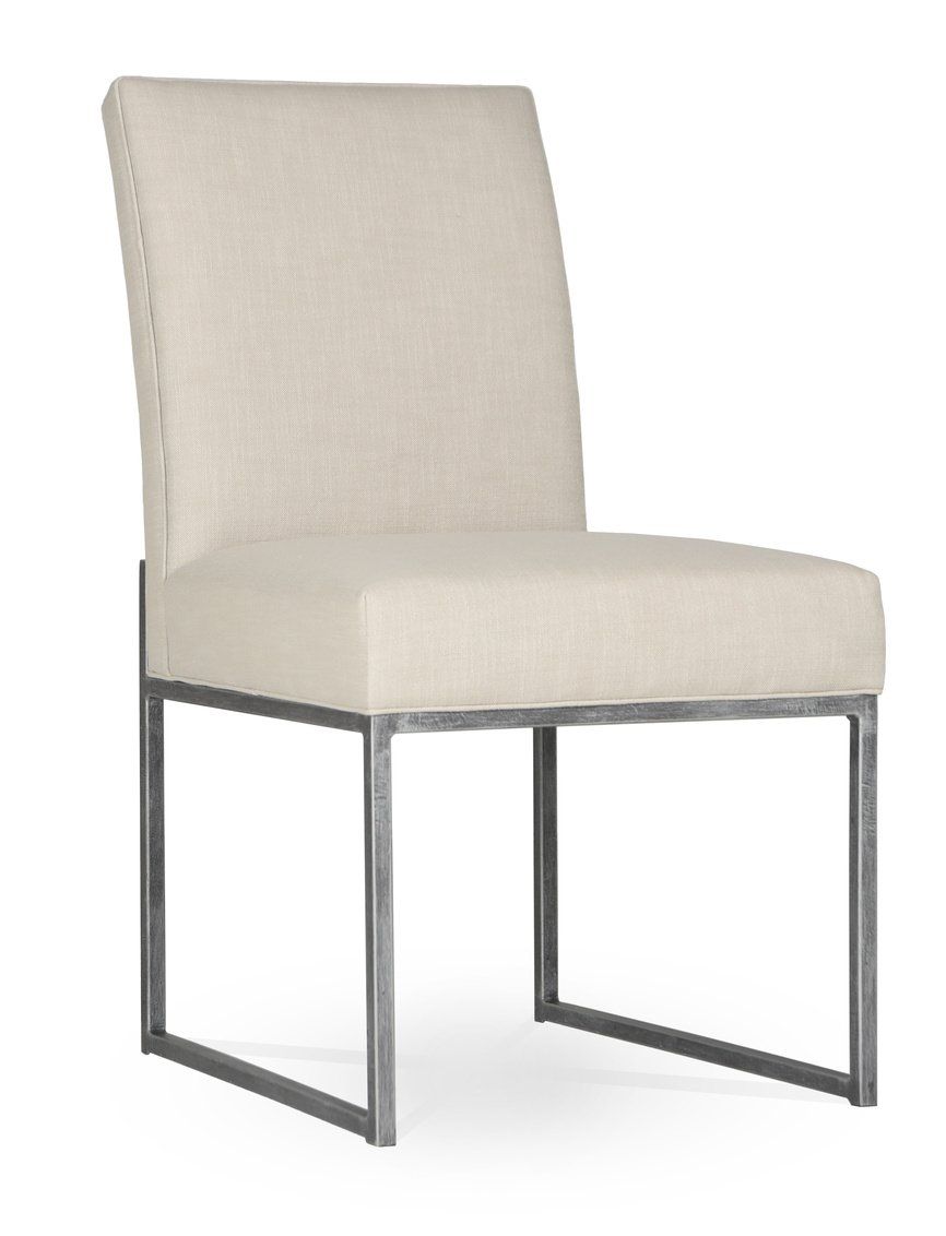 A white chair with a metal frame on a white background.