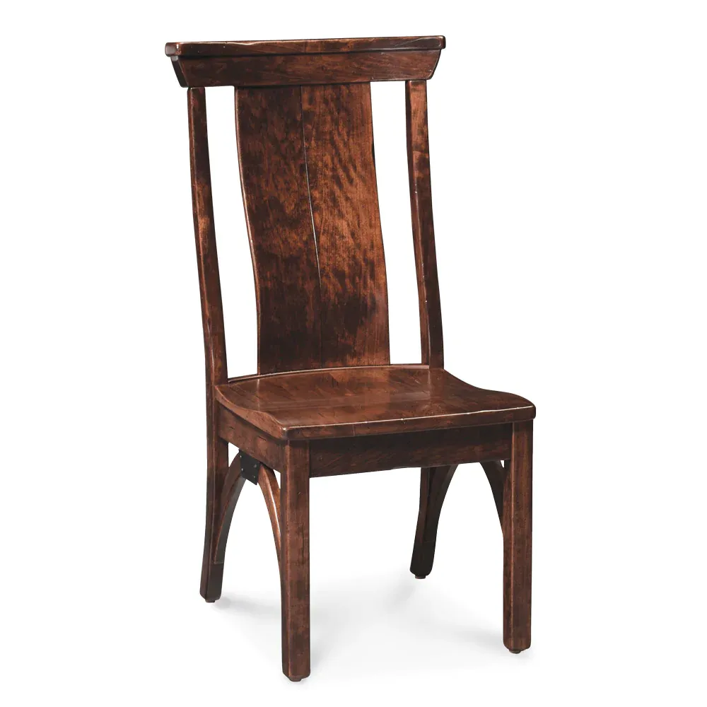 A brown wooden chair with a white background