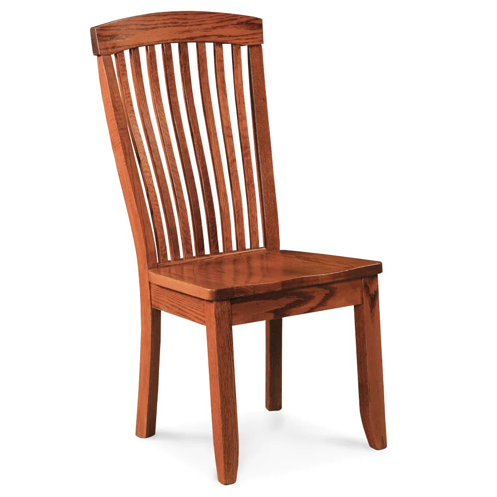 A wooden chair with a curved back on a white background