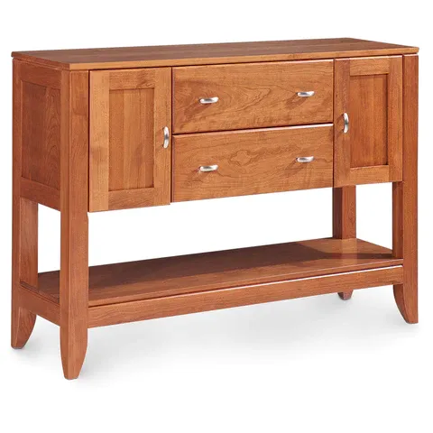 A wooden dresser with two drawers and two doors