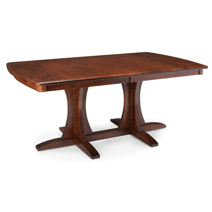 A wooden table with two legs and a wooden top on a white background