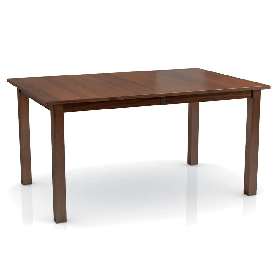 A wooden dining table with a white background