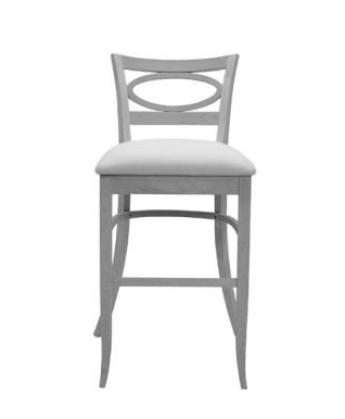 A white bar stool with a white cushion on a white background.