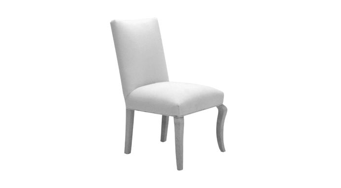 A white chair with wooden legs on a white background.