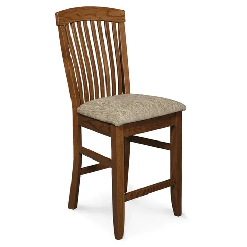 A wooden chair with a cushion on the seat on a white background