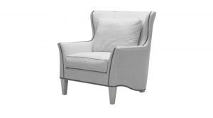 A white chair with a pillow on it on a white background.