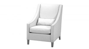 A white chair with a white pillow on it on a white background.