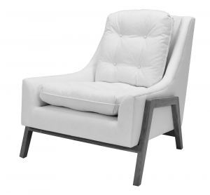 A white chair with a wooden frame on a white background