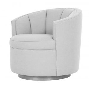 A white chair with a stainless steel base on a white background.